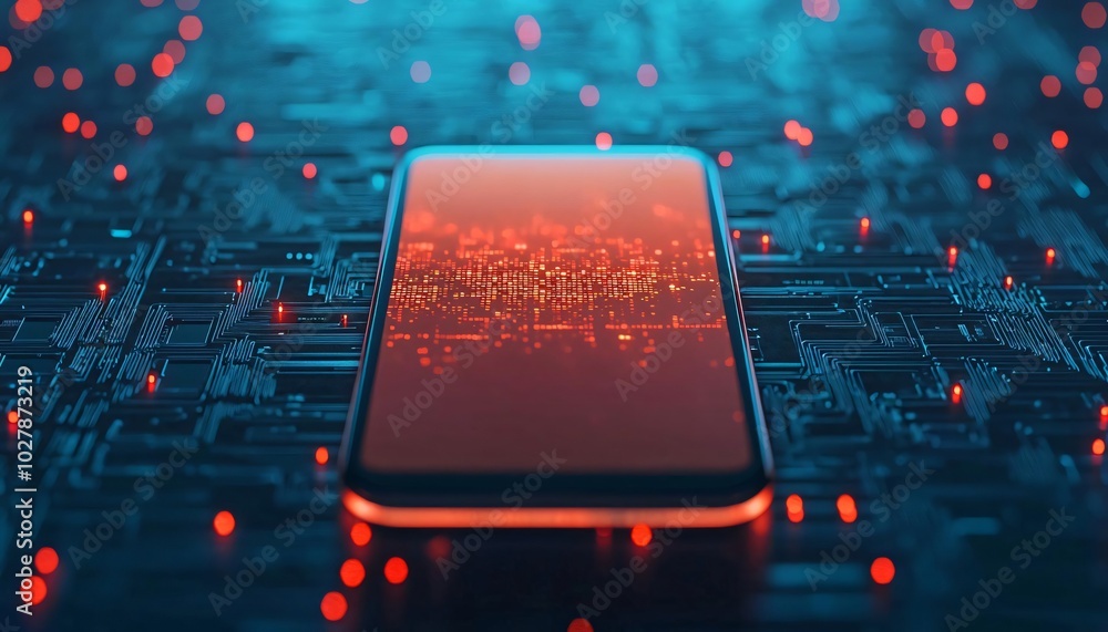 Aufkleber futuristic smartphone with glowing interface, surrounded by digital circuitry. represents technology