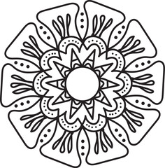 Simple, abstract and circle floral mandala art design, Alpona design, floral art design with black color on a white background for coloring book, relaxing cover, door alpona and various purposes.