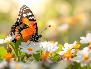 Obraz premium Butterfly on flower in the meadow. Nature background.