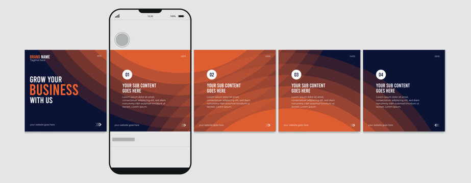 Business carousel post template for advertising, Set of carousel post for Instagram and LinkedIn, Editable social media carousel layout, template eps 10.