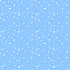 Seamless pattern for Valentin’s day with little white hearts on blue background 