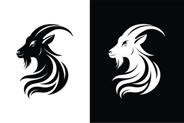 Goat head vector silhouette. Farm animal silhouette goat outline icon vector illustration.