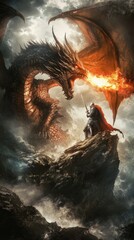 Obraz premium Epic Battle Between Knight and Dragon