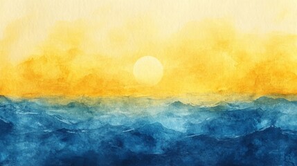 Abstract watercolor brush strokes in blue and yellow, summer feel, paper texture