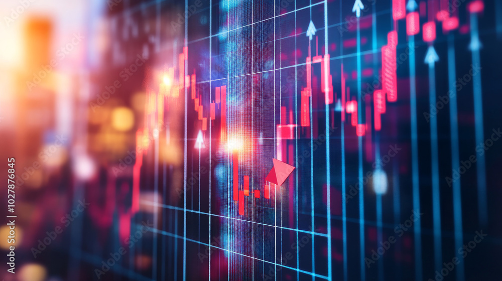 Poster a graphic showing an arrow going up and down, representing stock market changes. this image could be