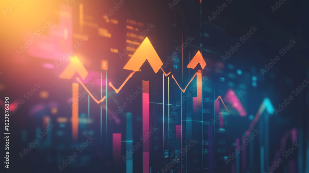 Poster a graphic showing an arrow going up and down, representing stock market changes. this image could be
