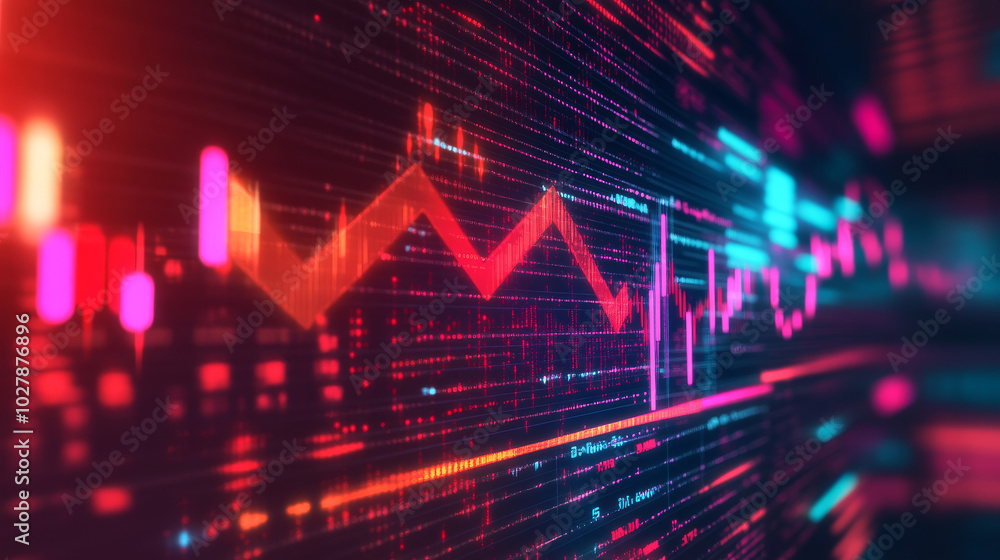 Poster a graphic showing an arrow going up and down, representing stock market changes. this image could be