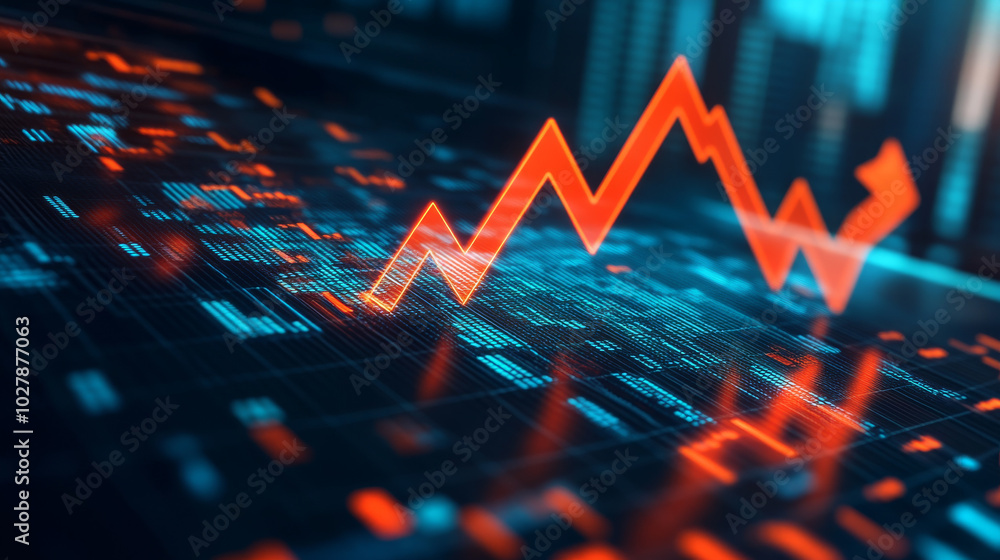 Poster a graphic showing an arrow going up and down, representing stock market changes. this image could be