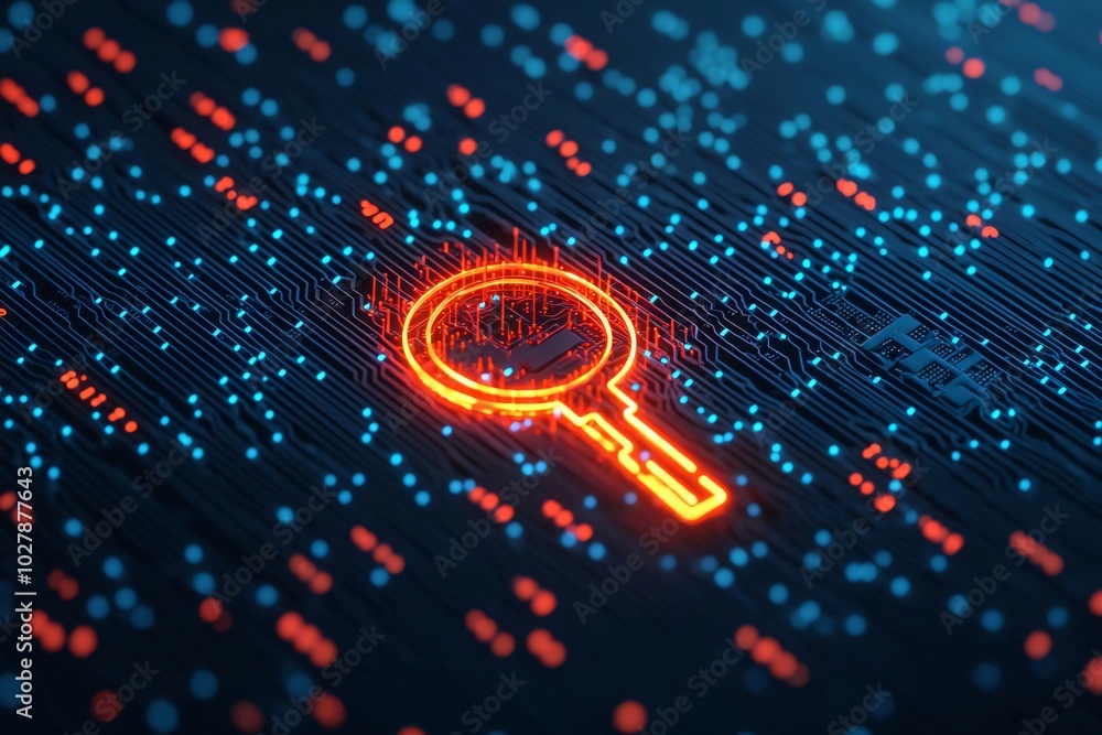 Poster digital key symbol glowing amidst a network of data, representing security and technology in a moder