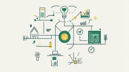A green circle diagram shows the flow of a sustainable business model. It uses a circular process to illustrate how a company can operate in an environmentally friendly way.
