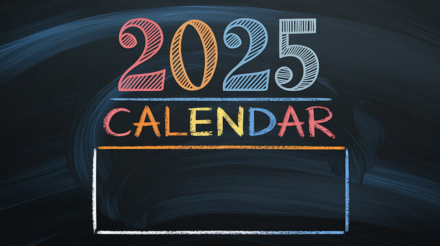 Colorful 2025 Calendar on a Black Chalkboard - Plan your year with this fun and vibrant design. 
