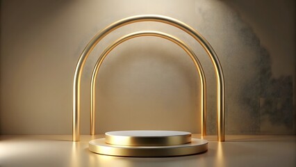 luxurious empty podium with golden arc minimal background