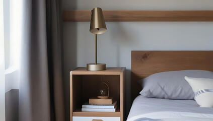 rustic bedside cabinet near bed wood headboard french country farmhouse provence interior design modern bedroom