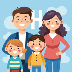 Character happy family greeting say Hi Hello