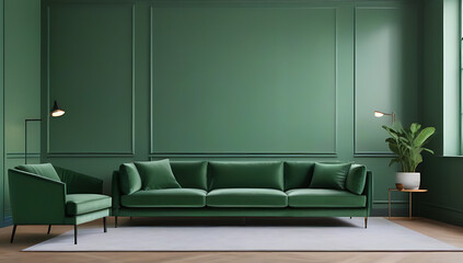 green velvet sofa armchair green wall interior design classic living room