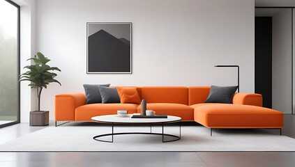 interior orange sofa coffee table