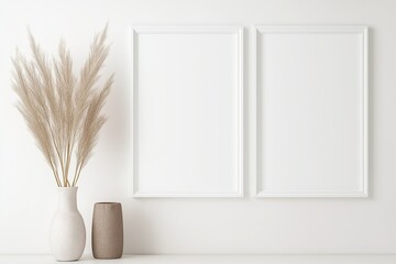 Minimalist Wall Decor with Dried Grasses and Empty Frames