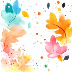 Watercolor Autumn Leaves Illustration with Splashes for Design and Art