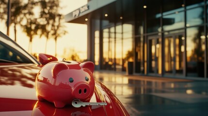 Obraz premium Piggy Bank on Car - Savings for a New Vehicle