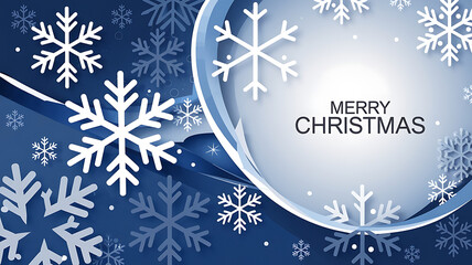 White snowflakes on blue background, abstract Christmas card design. 
