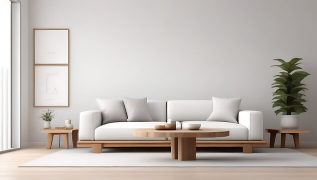 white sofa wooden coffee table scandinavian style interior design modern living room