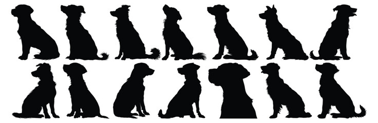 Dog silhouettes set, pet pack of vector silhouette design, isolated background