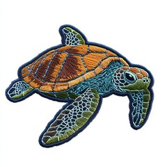 Turtle embroidered patch badge on isolated white background, vector badge and patch collection for print or embroidery