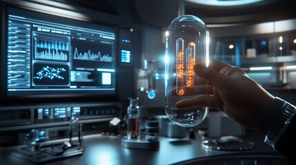 Close-up of Hand Holding Transparent Capsule in Lab