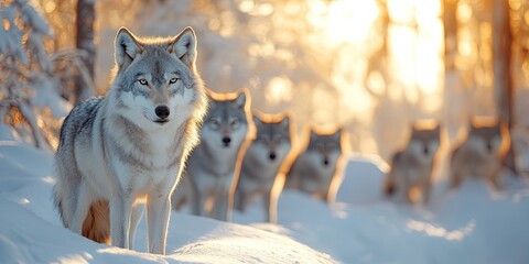 A pack of wolves in the snow