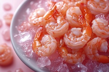 large raw peeled shrimps, macro