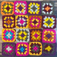 Multicolor crochet granny squares handmade decor motives set collection handiwork hobby cozy photo 