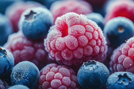 frozen blueberries and raspberries, a multi-set of frozen berries for the winter, vitamins for the winter