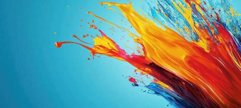 A bold and vibrant advertising banner with dynamic splashes of color and a prominent call to action, designed to energize an audience and drive engagement