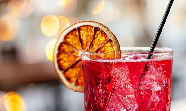 Vibrant Red Cocktail with Dried Orange Slice
