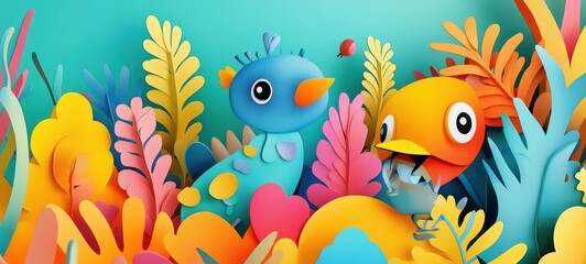 Obraz premium A playful and colorful banner with cartoonish fonts and whimsical shapes, ideal for promoting children's products or family-oriented events