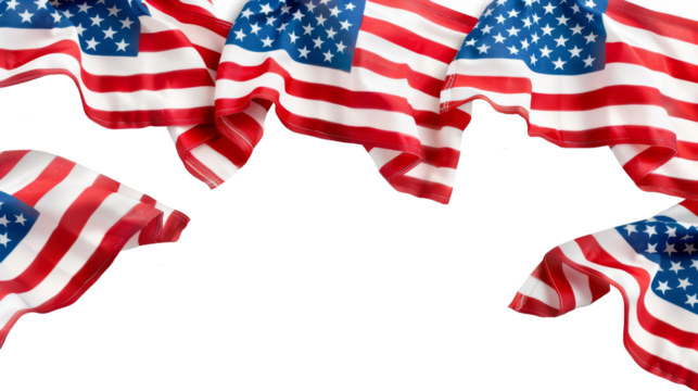 PNG Isolated Waving American Flags with Transparent Background for Easy Customization