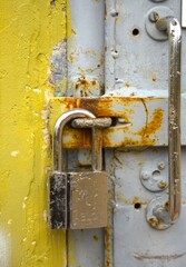 Old door lock with rust and damage
