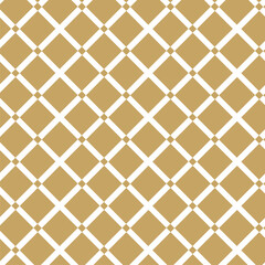 Abstract geometric pattern with squares, stripes, lines. Seamless vector background. White and gold ornament. Modern graphic design.