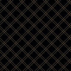 Abstract geometric pattern with squares, stripes, lines. Seamless vector background. Black and gold ornament. Modern graphic design.