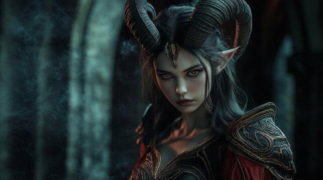 Fantasy desktop background, tiefling sorcerer