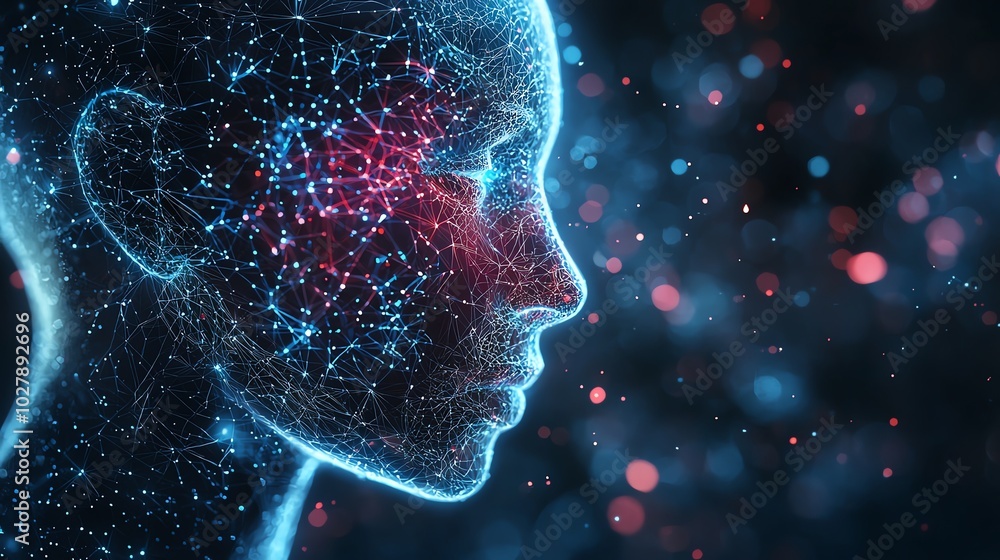 Aufkleber a futuristic representation of a human-like figure composed of glowing dots and lines, symbolizing t