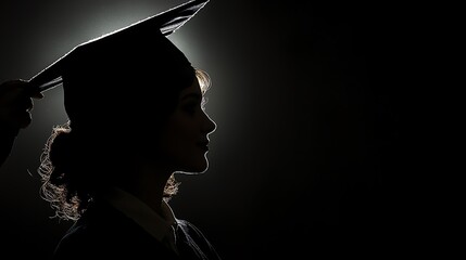 A silhouette of a graduate receiving their cap in a dramatic backlight, symbolizing achievement and new beginnings.