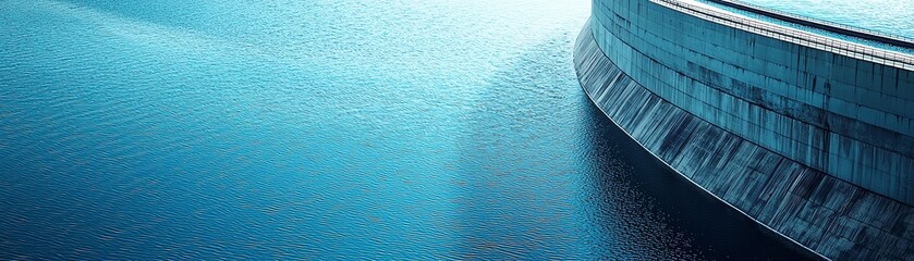 A serene body of water reflecting a modern architectural structure, showcasing tranquility and contemporary design in harmony.