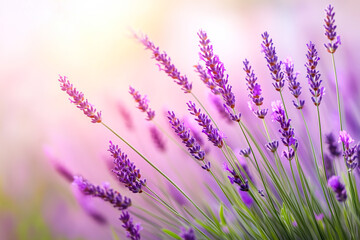 Obraz premium Summer breeze causing lavender flowers to sway