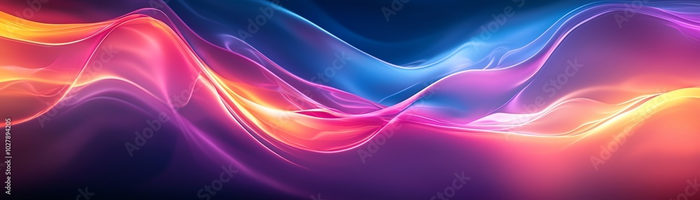Poster a vibrant abstract design featuring flowing waves of color in bright shades of pink, blue, and orang