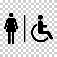 Restroom women and wheelchair wc symbol, flat web button, toilet vector illustration information