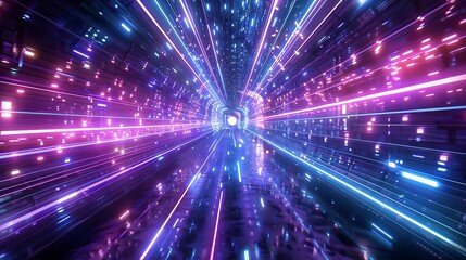 Abstract 3d rendering of chaotic particles in space. Futuristic background with glowing particles.