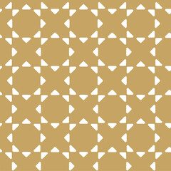 Abstract geometric pattern with crosses, stripes, lines. Seamless vector background. White and gold ornament. Modern reticulated graphic design.