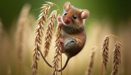 Obraz premium Woodmouse on a grass flower