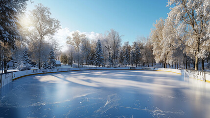 Empty outdoor ice skating rink.